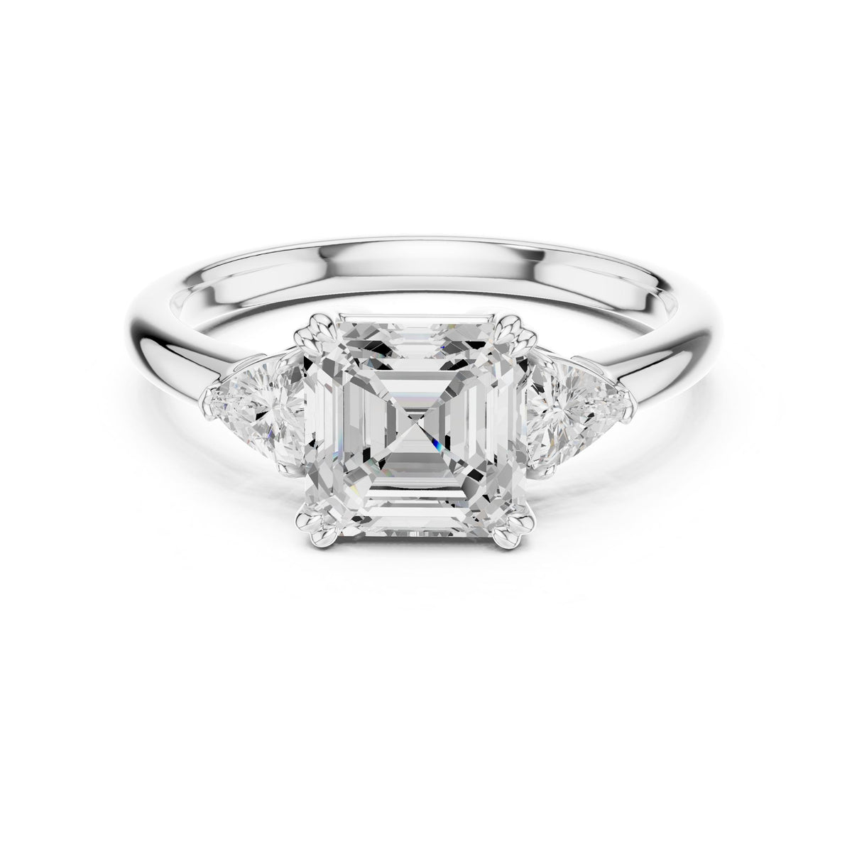 Asscher Three Stone Lab Grown Diamond Engagement Ring