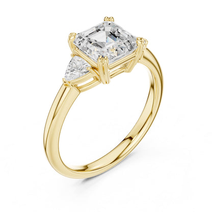 Asscher Three Stone Lab Grown Diamond Engagement Ring