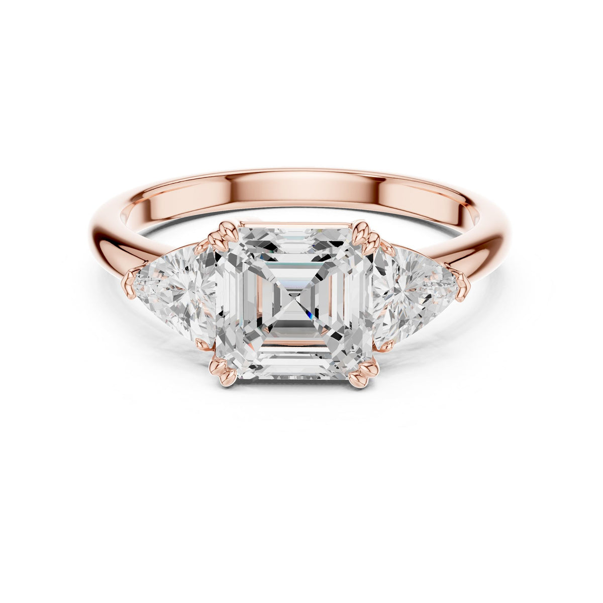 Asscher Three Stone Lab Grown Diamond Engagement Ring