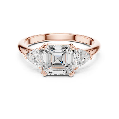Asscher Three Stone Lab Grown Diamond Engagement Ring