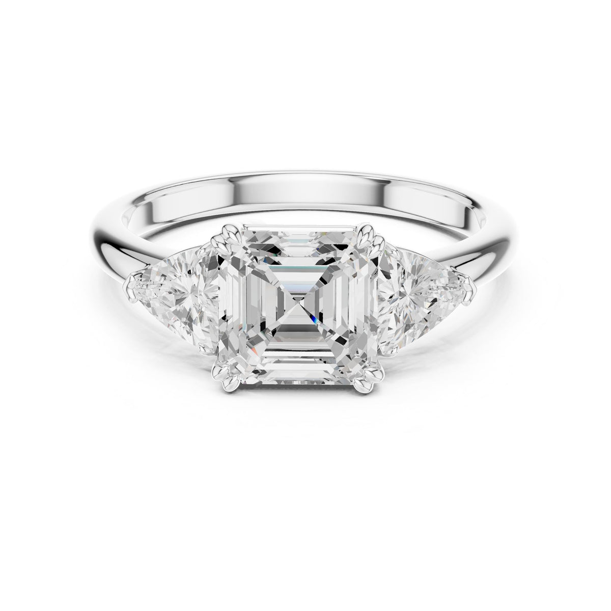 Asscher Three Stone Lab Grown Diamond Engagement Ring