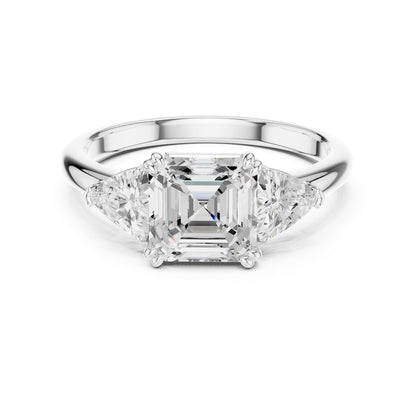 Asscher Three Stone Lab Grown Diamond Engagement Ring