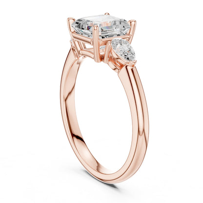 Asscher Three Stone Lab Grown Diamond Engagement Ring