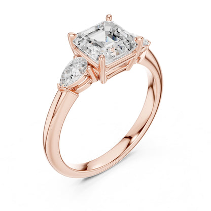 Asscher Three Stone Lab Grown Diamond Engagement Ring