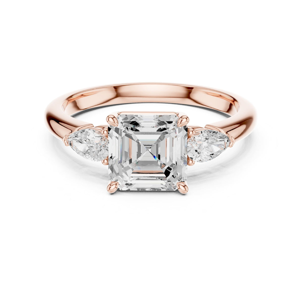 Asscher Three Stone Lab Grown Diamond Engagement Ring