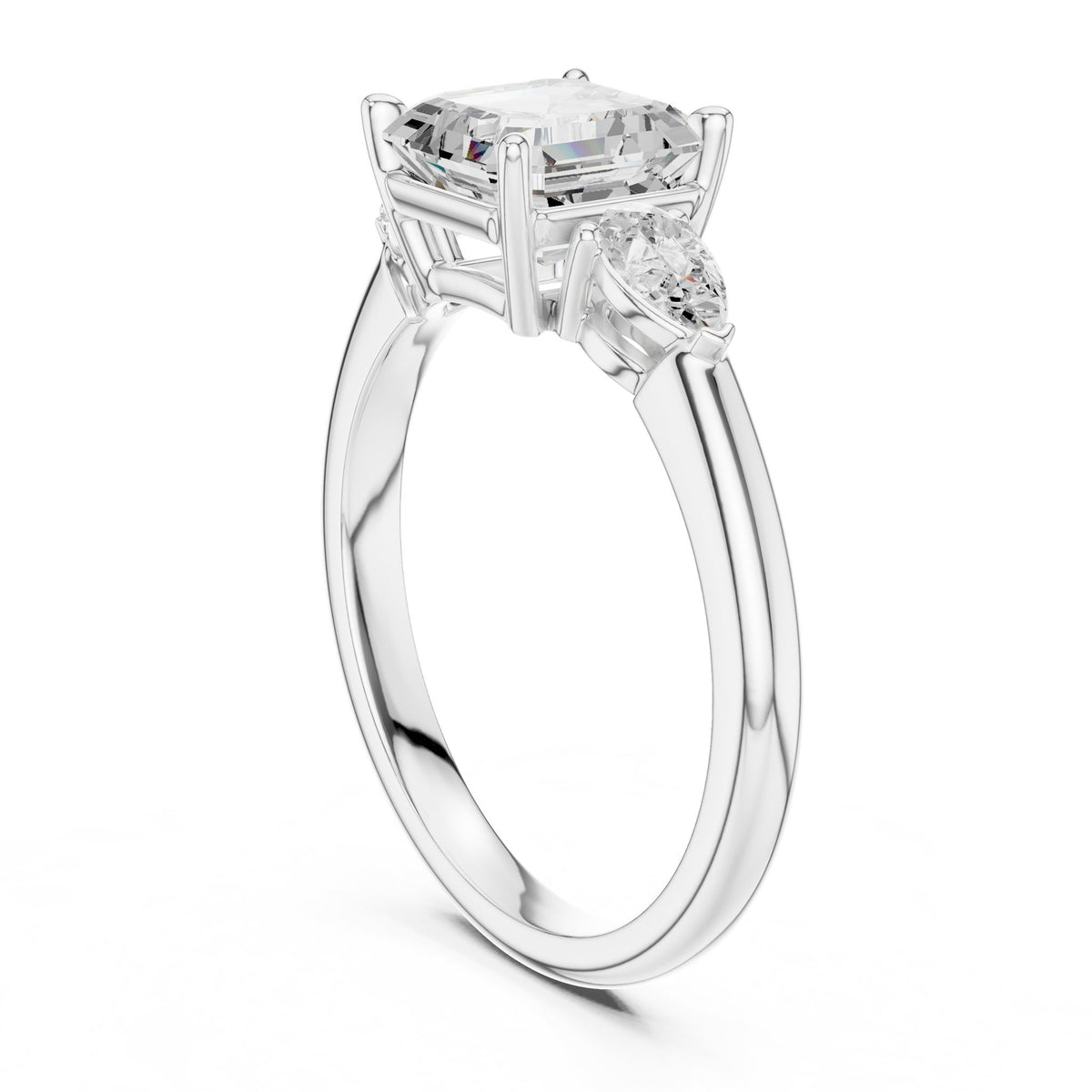 Asscher Three Stone Lab Grown Diamond Engagement Ring