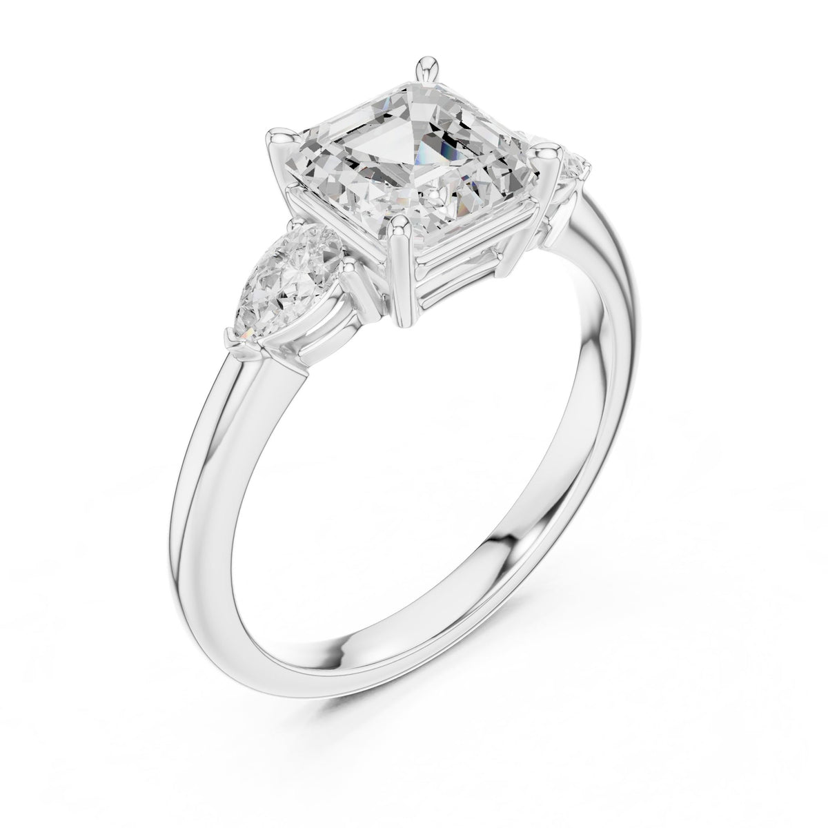 Asscher Three Stone Lab Grown Diamond Engagement Ring