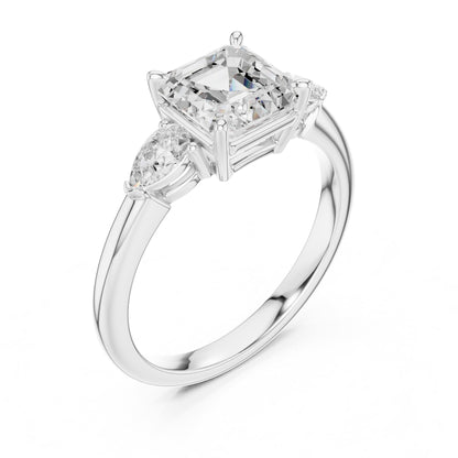 Asscher Three Stone Lab Grown Diamond Engagement Ring