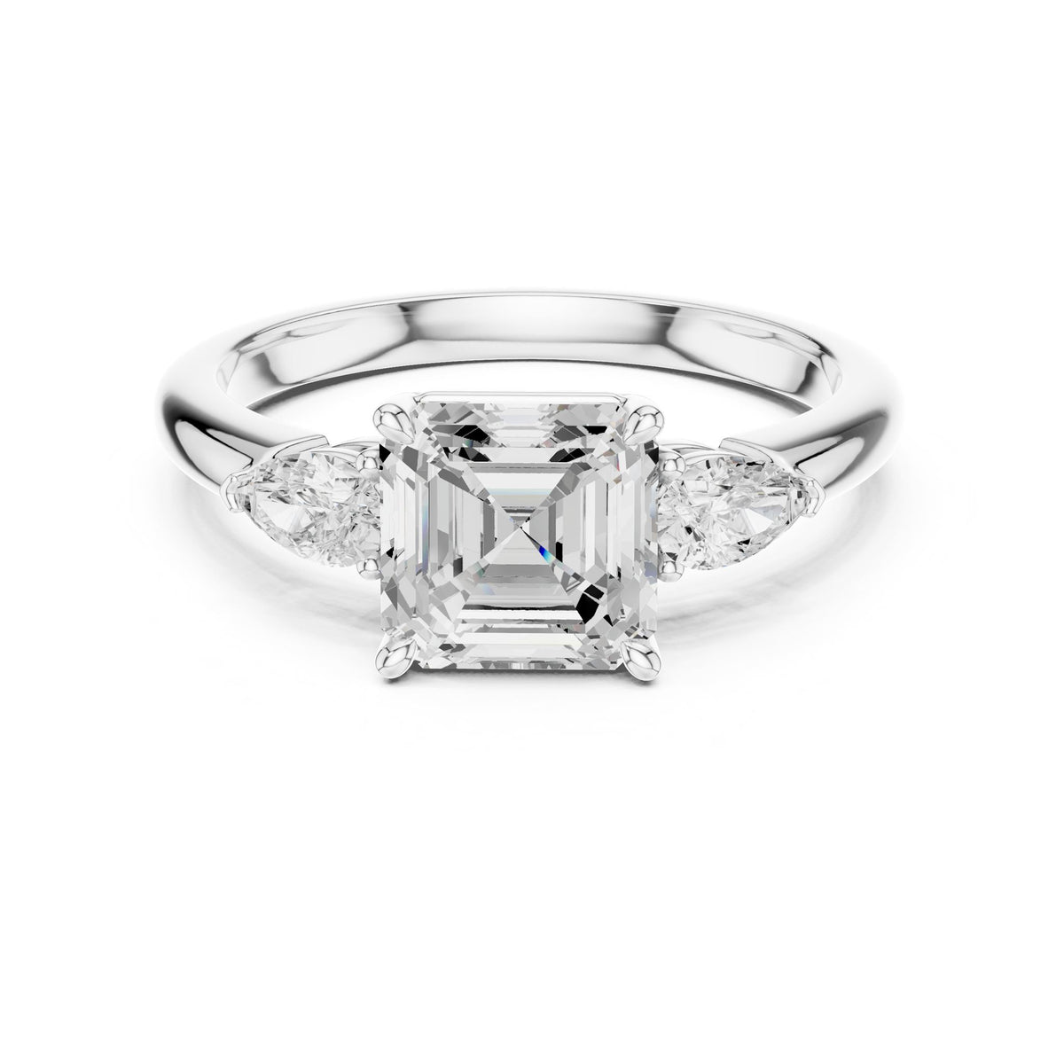 Asscher Three Stone Lab Grown Diamond Engagement Ring