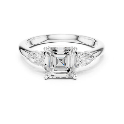 Asscher Three Stone Lab Grown Diamond Engagement Ring