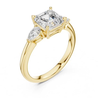 Asscher Three Stone Lab Grown Diamond Engagement Ring