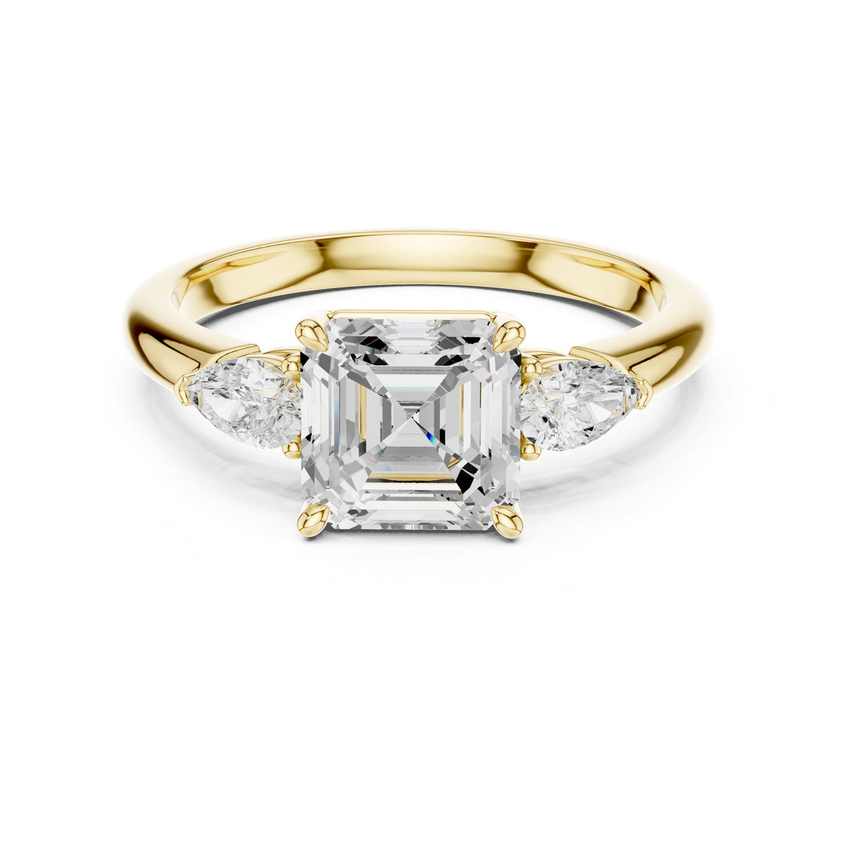 Asscher Three Stone Lab Grown Diamond Engagement Ring