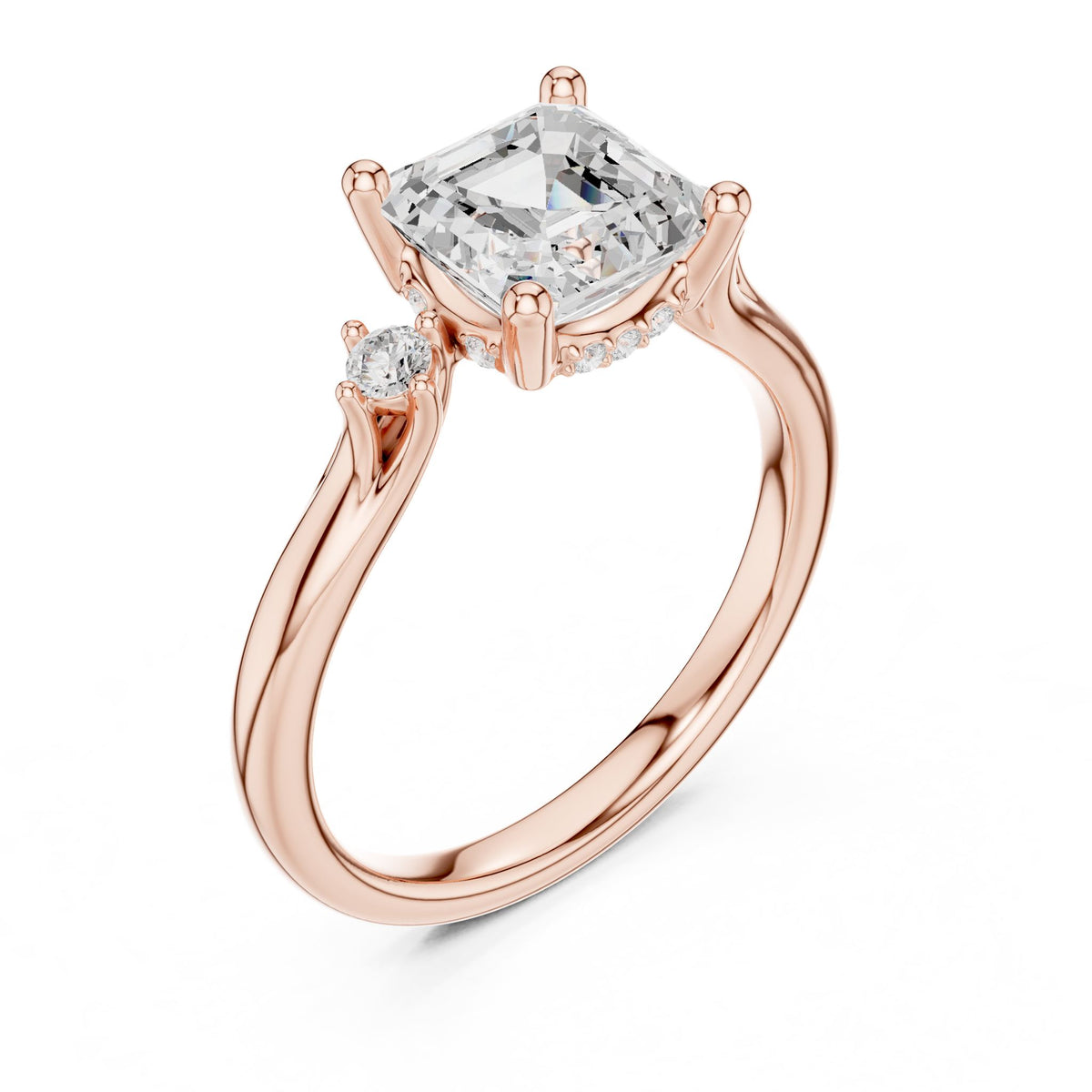 Asscher Three Stone Lab Grown Diamond Engagement Ring