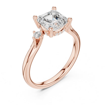 Asscher Three Stone Lab Grown Diamond Engagement Ring