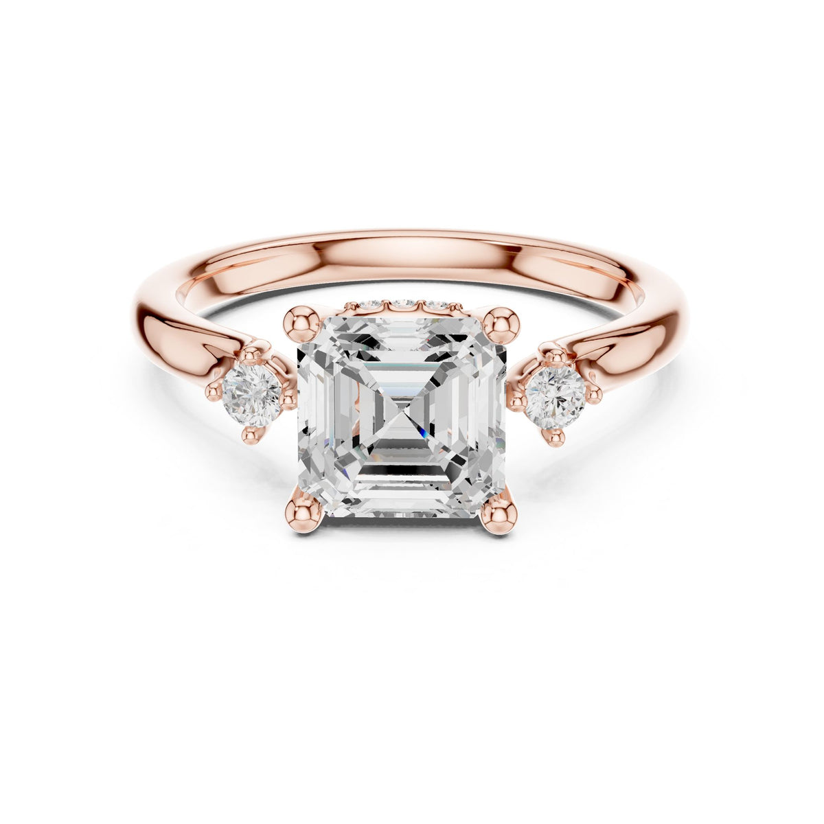 Asscher Three Stone Lab Grown Diamond Engagement Ring