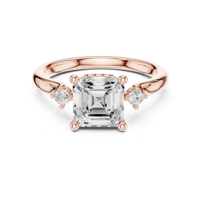 Asscher Three Stone Lab Grown Diamond Engagement Ring