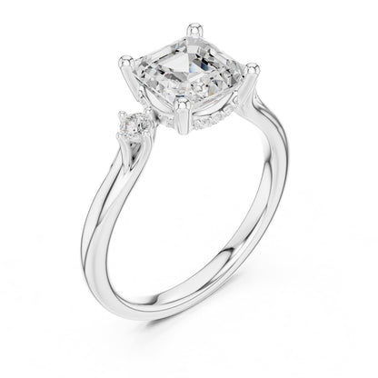 Asscher Three Stone Lab Grown Diamond Engagement Ring