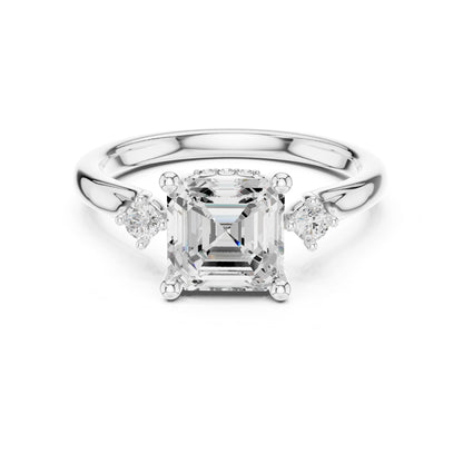 Asscher Three Stone Lab Grown Diamond Engagement Ring