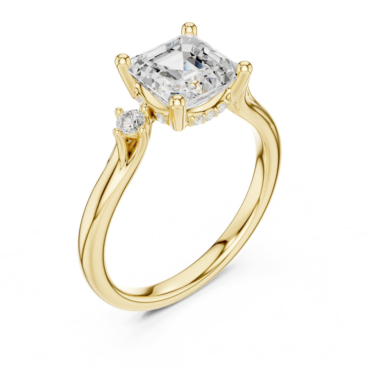 Asscher Three Stone Lab Grown Diamond Engagement Ring