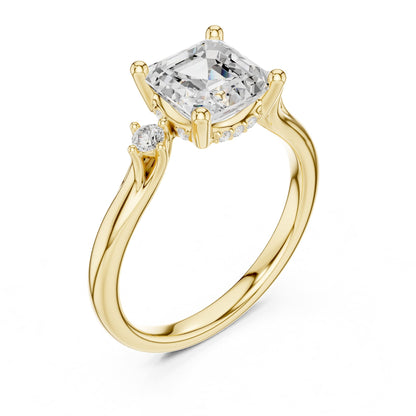 Asscher Three Stone Lab Grown Diamond Engagement Ring