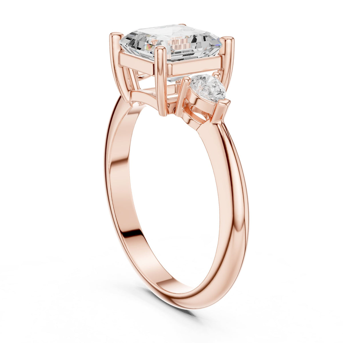 Asscher Three Stone Lab Grown Diamond Engagement Ring