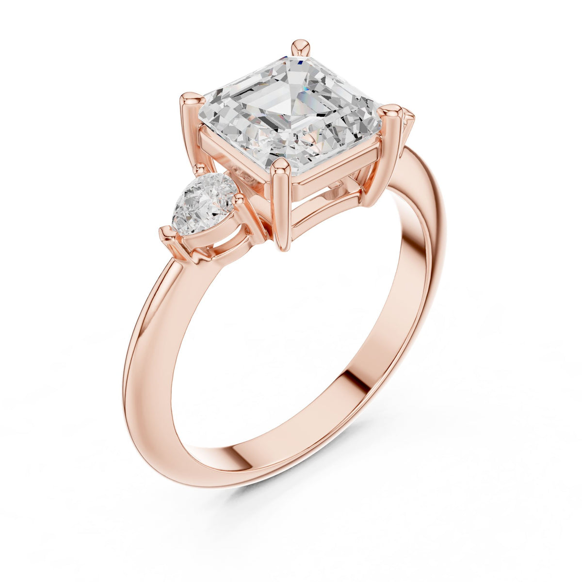 Asscher Three Stone Lab Grown Diamond Engagement Ring