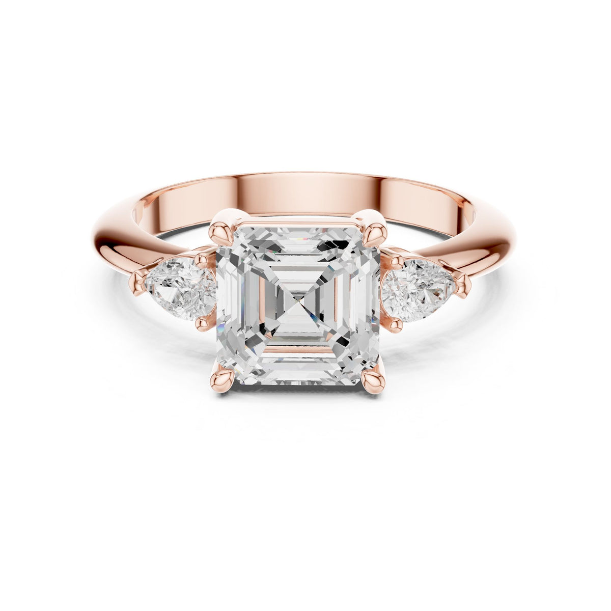 Asscher Three Stone Lab Grown Diamond Engagement Ring