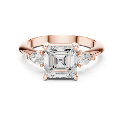 Asscher Three Stone Lab Grown Diamond Engagement Ring
