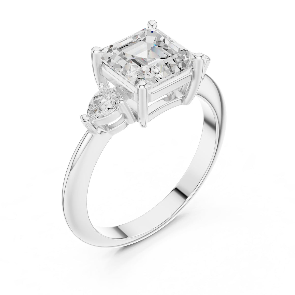 Asscher Three Stone Lab Grown Diamond Engagement Ring