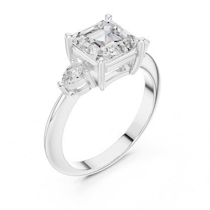 Asscher Three Stone Lab Grown Diamond Engagement Ring