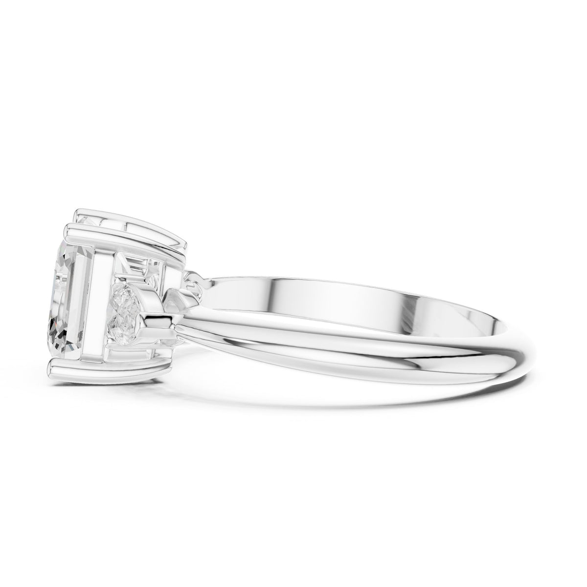 Asscher Three Stone Lab Grown Diamond Engagement Ring