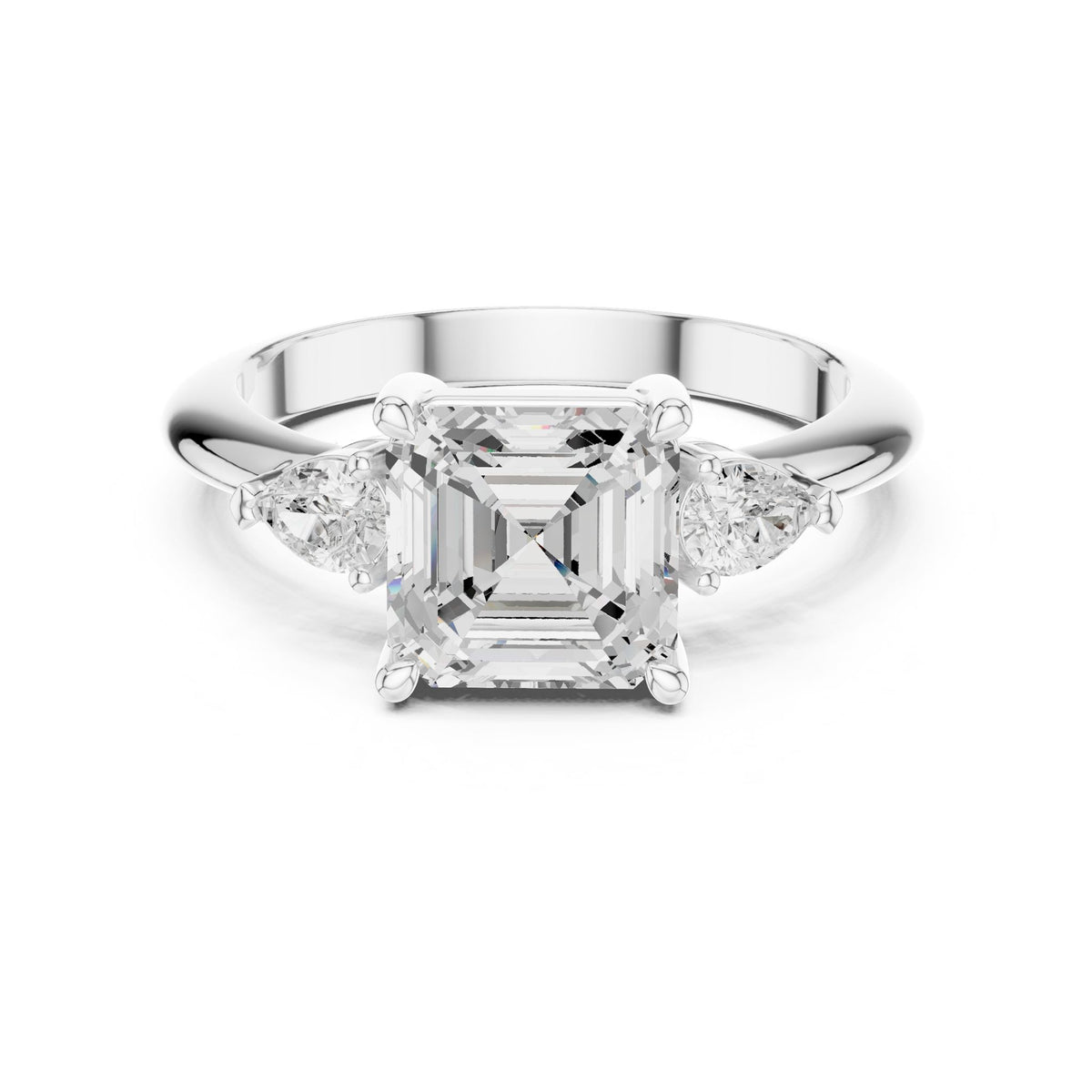 Asscher Three Stone Lab Grown Diamond Engagement Ring