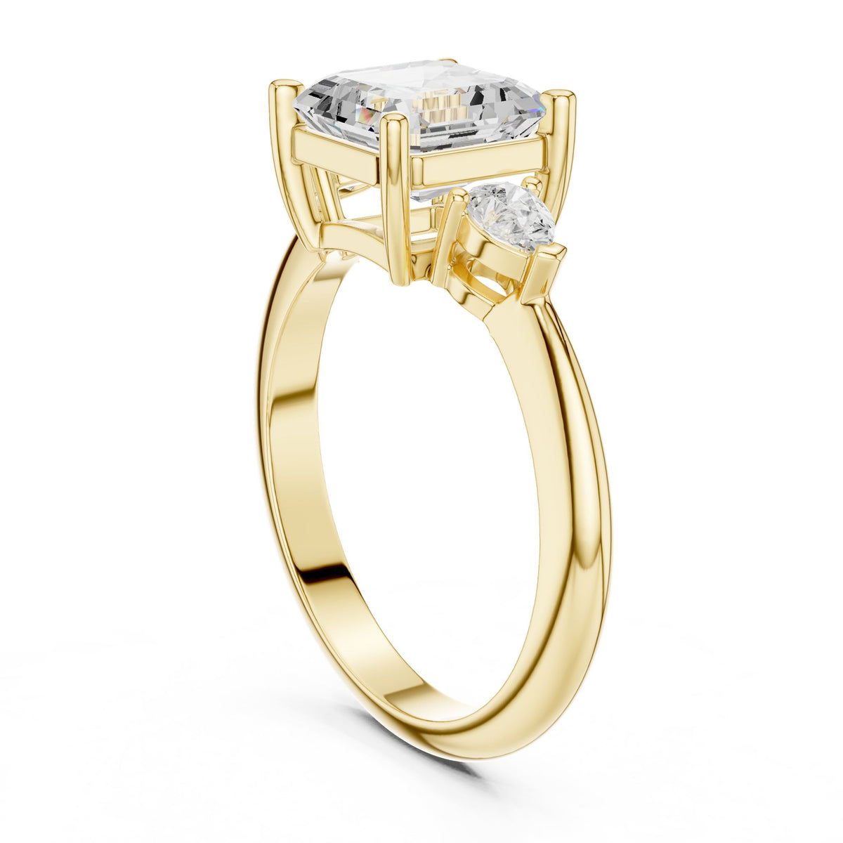 Asscher Three Stone Lab Grown Diamond Engagement Ring