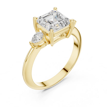 Asscher Three Stone Lab Grown Diamond Engagement Ring