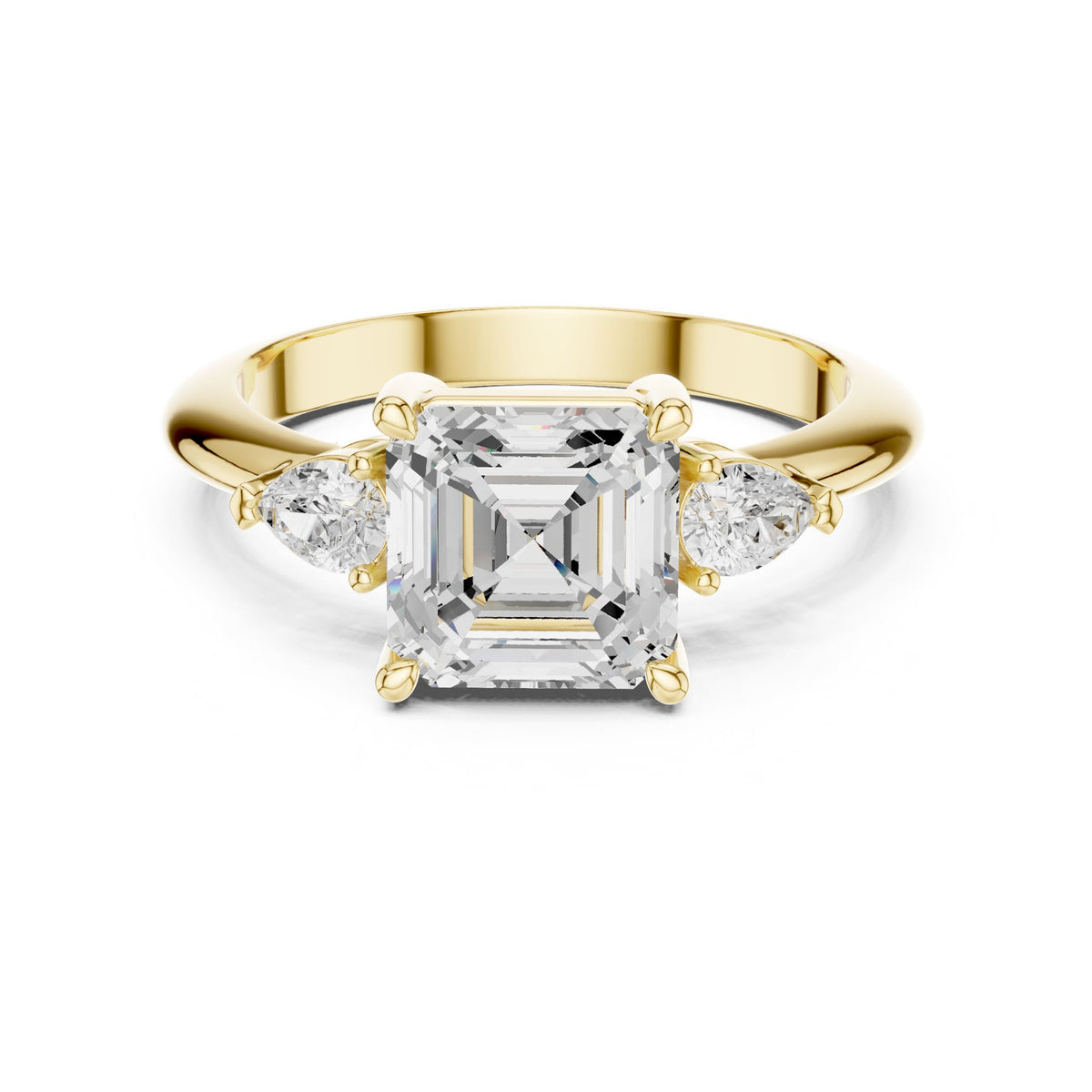Asscher Three Stone Lab Grown Diamond Engagement Ring