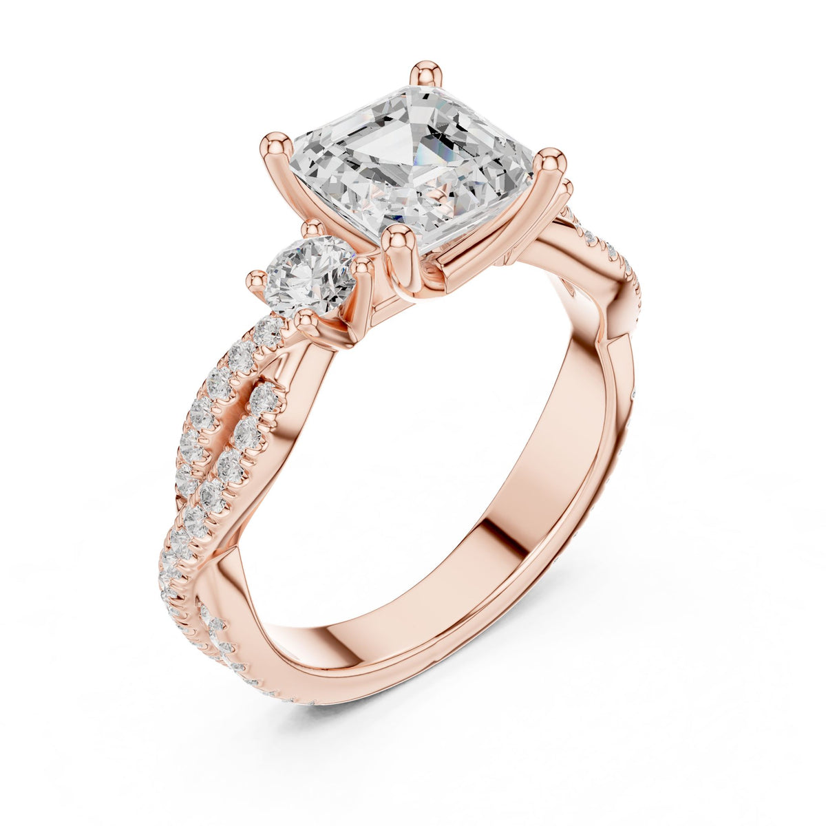 Asscher Three Stone Lab Grown Diamond Engagement Ring