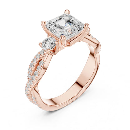 Asscher Three Stone Lab Grown Diamond Engagement Ring