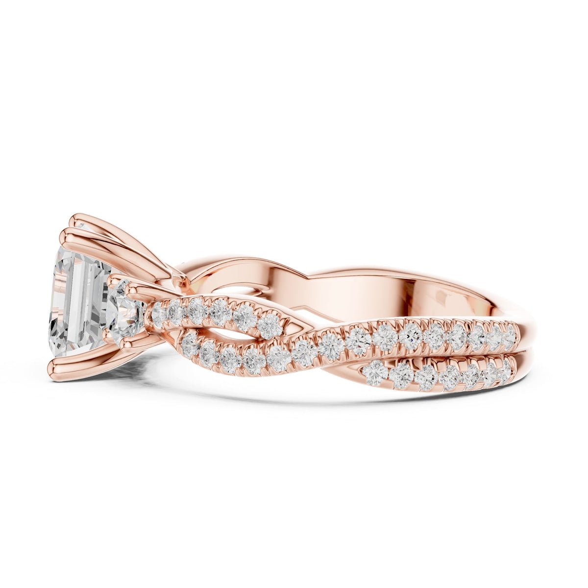 Asscher Three Stone Lab Grown Diamond Engagement Ring
