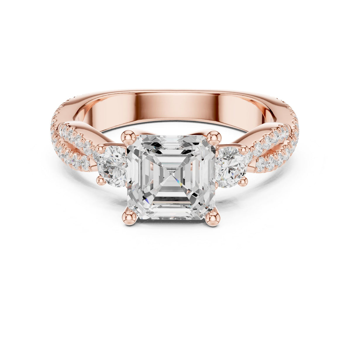 Asscher Three Stone Lab Grown Diamond Engagement Ring