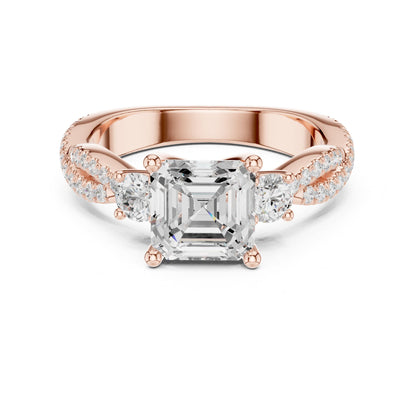 Asscher Three Stone Lab Grown Diamond Engagement Ring