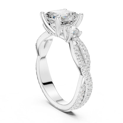 Asscher Three Stone Lab Grown Diamond Engagement Ring