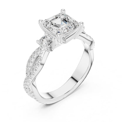 Asscher Three Stone Lab Grown Diamond Engagement Ring