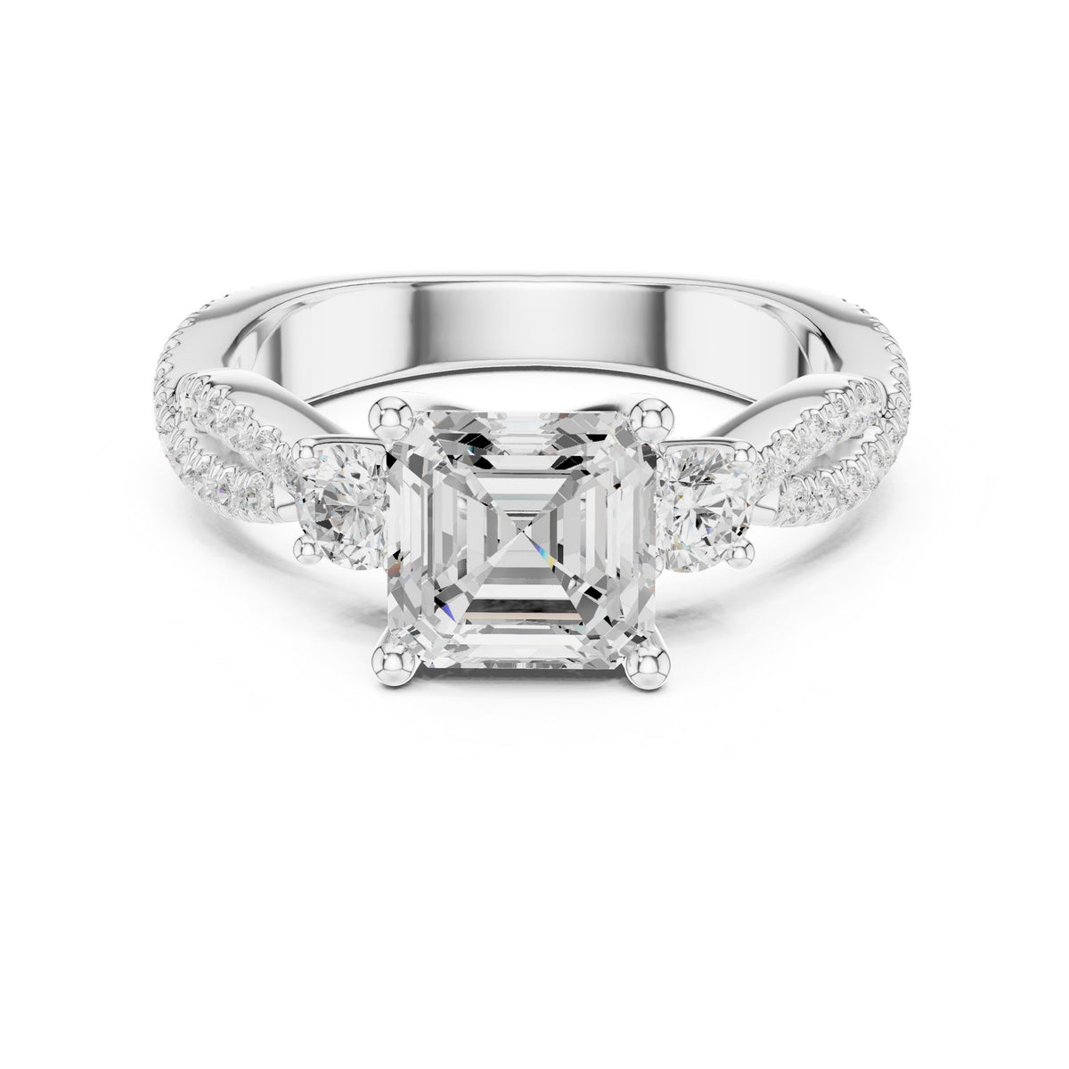 Asscher Three Stone Lab Grown Diamond Engagement Ring