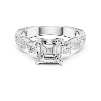 Asscher Three Stone Lab Grown Diamond Engagement Ring