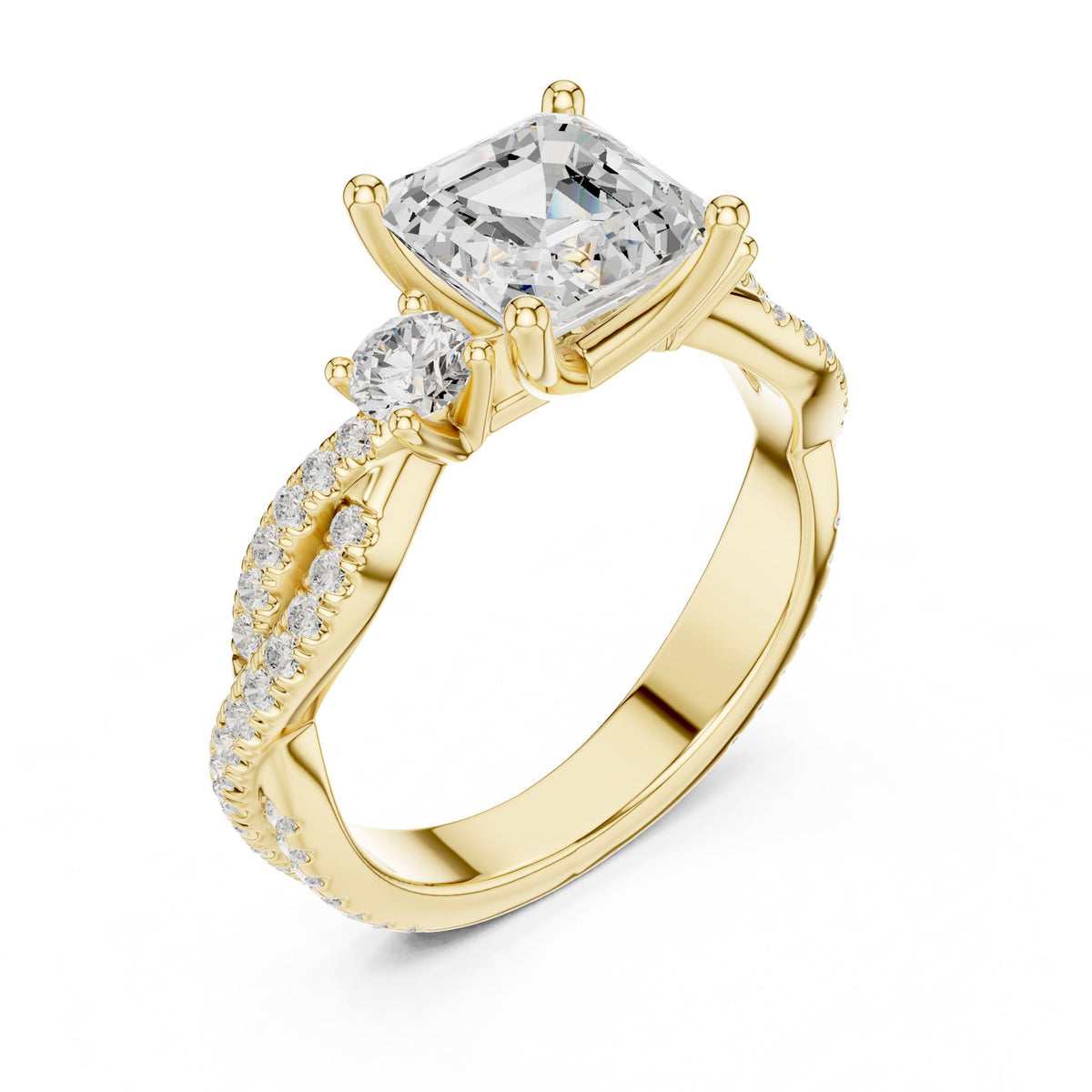 Asscher Three Stone Lab Grown Diamond Engagement Ring
