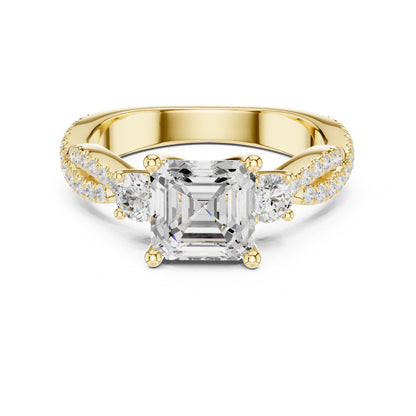 Asscher Three Stone Lab Grown Diamond Engagement Ring