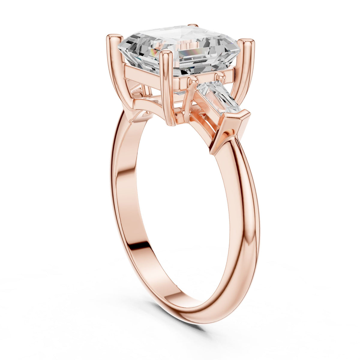 Asscher Three Stone Lab Grown Diamond Engagement Ring