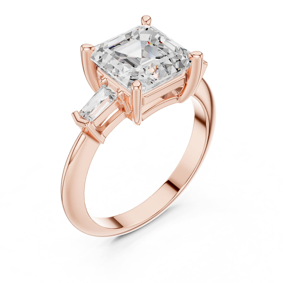 Asscher Three Stone Lab Grown Diamond Engagement Ring