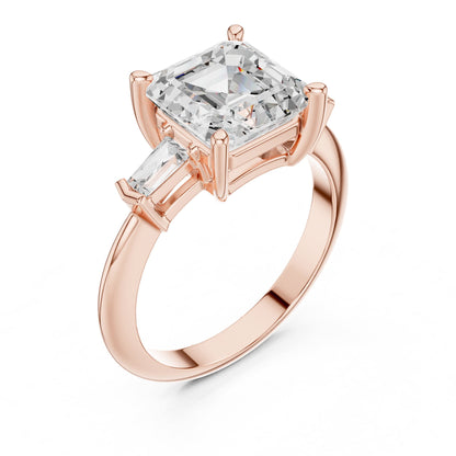 Asscher Three Stone Lab Grown Diamond Engagement Ring