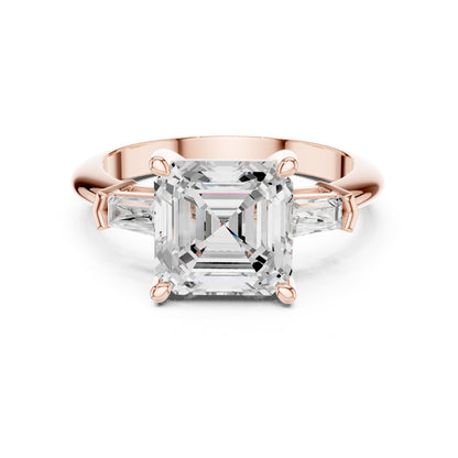Asscher Three Stone Lab Grown Diamond Engagement Ring